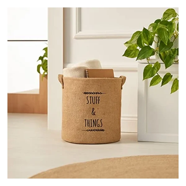 Ocean Home Textile Baskılı Jüt Silindir Sepet //30x31 - Görsel 5