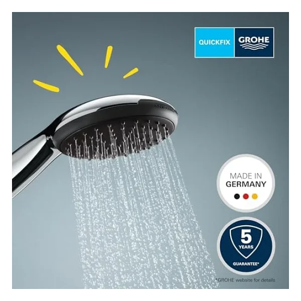 Grohe Vitalio Start 110 El Duşu, 1 Akışlı Yağmur Duşu, 110mm Yuvarlak Duş Başlığı, Kireç Önleyici Sistem, Krom, 27940001 - Görsel 2