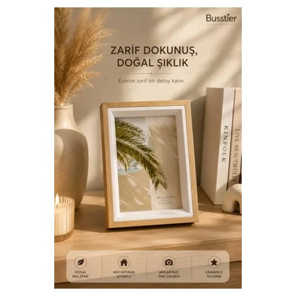 Busstier Fotoğraf Çerçevesi Dekoratif Modern Tasarım Duvar Ve Masaüstü Kullanıma Uygun Şık Resim Çerçevesi Ev Ofis Dekorasyon Çerçeve (Meşe Renk Derin) - Görsel 7
