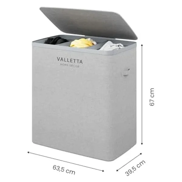 Valletta Paloma 120l Üç Yıkanabilir Bölmeli Katlanabilir Kumaş Kirli Çamaşır Sepeti Light Gray - Görsel 6