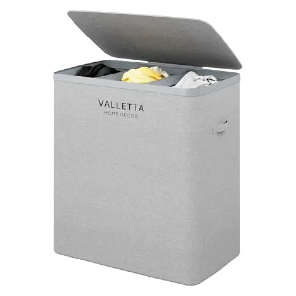 Valletta Paloma 120l Üç Yıkanabilir Bölmeli Katlanabilir Kumaş Kirli Çamaşır Sepeti Light Gray - Görsel 7