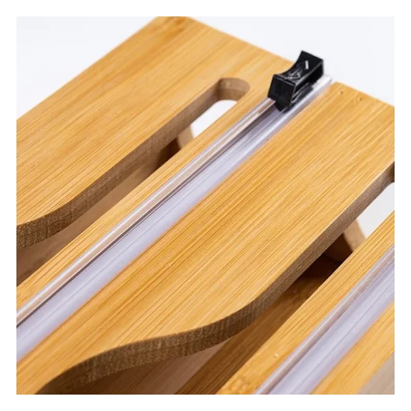 Deconox 3 Bölmeli Doğal Bambu Folyoluk Ve Streç Film Kesici Organizer - Sürgülü Bıçaklı Çekmece İçi Düzenleyici Pişirme Kağıdı Ve Alüminyum Folyo Standı Mutfak Organizeri (35,5 X 22 X 7 Cm) - Görsel 8