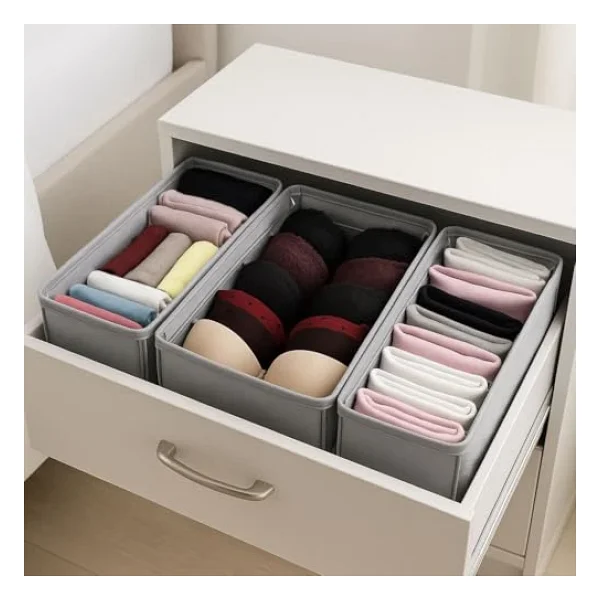 Deconox 4 Adet Tek Boy Katlanabilir Çekmece Organizer Seti Dolap İçi Saklama Kutusu İç Giyim, Çorap Ve Aksesuar Düzenleyici Telli Dik Duruş Sağlayan Kumaş Dolap Düzenleyici 30x15x12.5cm - Görsel 6