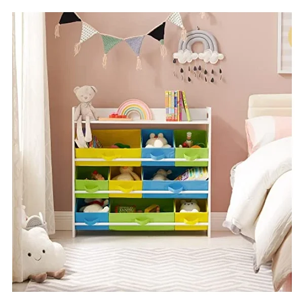 Songmics Çocuk Odası Rafı, 9 Çıkarılabilir Polar Sepetli Oyuncak Düzenleyici, Çocuk Odası Için Oyuncak Ve Kitaplık, Beyaz Çerçeve, Gkr31wt, 78 X 26,5 X 82,5 Cm - Görsel 7