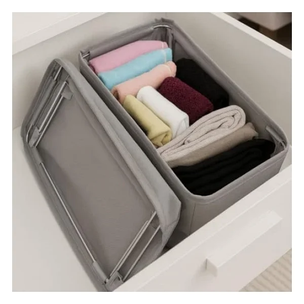 Deconox 4 Adet Tek Boy Katlanabilir Çekmece Organizer Seti Dolap İçi Saklama Kutusu İç Giyim, Çorap Ve Aksesuar Düzenleyici Telli Dik Duruş Sağlayan Kumaş Dolap Düzenleyici 30x15x12.5cm - Görsel 5