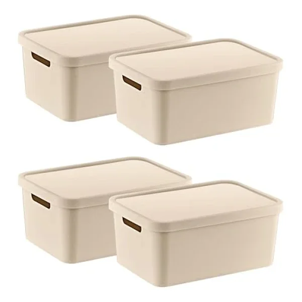 Smartware 4'lü Set Stafi Çok Amaçlı Kapaklı Kutu Latte 4,5 Lt - Latte, Çok Amaçlı Kapaklı Kutu, Ev-Ofis-Depo İçin, Kapaklı Saklama Kutusu - Görsel 5