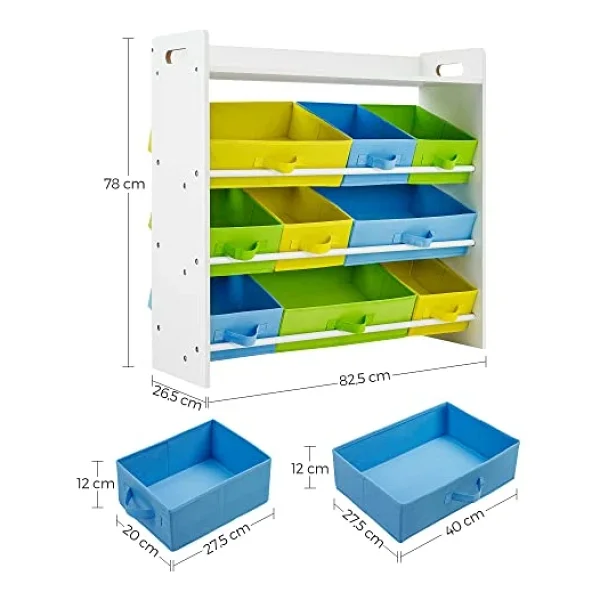 Songmics Çocuk Odası Rafı, 9 Çıkarılabilir Polar Sepetli Oyuncak Düzenleyici, Çocuk Odası Için Oyuncak Ve Kitaplık, Beyaz Çerçeve, Gkr31wt, 78 X 26,5 X 82,5 Cm - Görsel 3