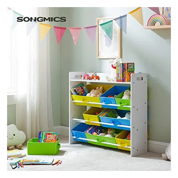 Songmics Çocuk Odası Rafı, 9 Çıkarılabilir Polar Sepetli Oyuncak Düzenleyici, Çocuk Odası Için Oyuncak Ve Kitaplık, Beyaz Çerçeve, Gkr31wt, 78 X 26,5 X 82,5 Cm - Görsel 2
