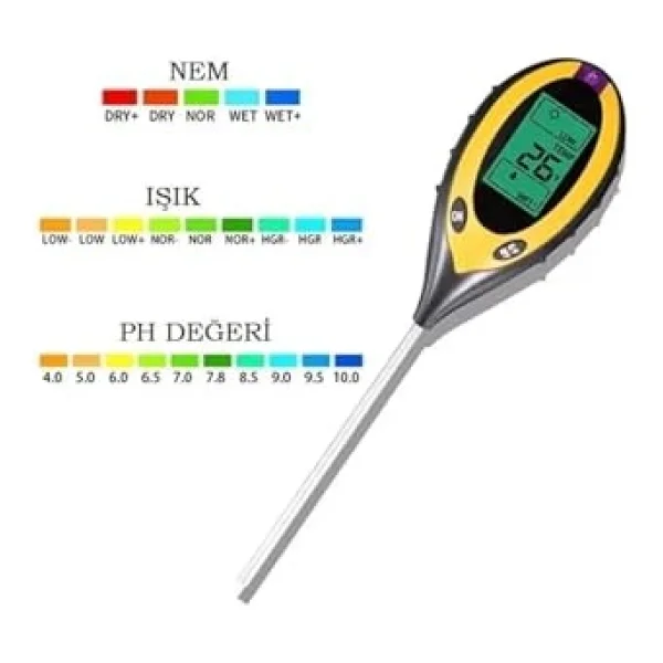 Unichrome 4'lü Toprak Ph Ölçer Sıcaklık Ölçer Nem Ölçer Işık Ölçer Pilsiz Toprak Test Aleti - Görsel 7