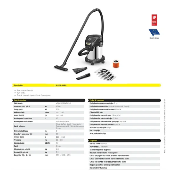 Karcher Kwd 3 S V-17/4/20 Anniversary Edition 1000 W Islak Kuru Süpürge - Görsel 5