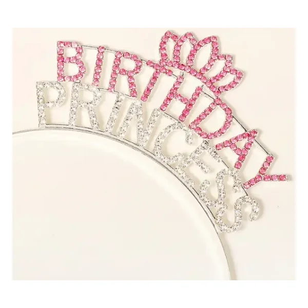 Kristal Taşlı Birthday Princess Yazılı Parti Tacı Pembe Renk - Görsel 3