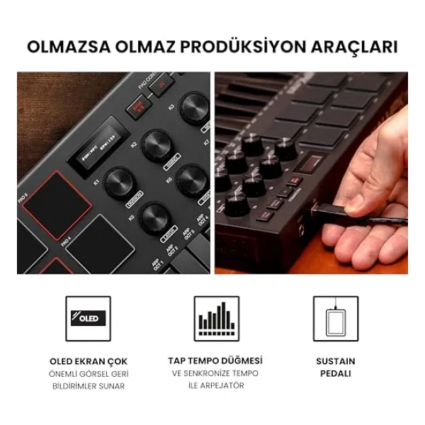 Akai Professional Mpk Mini Mk3 25 Tuş USB Mıdı Klavye Kontrolör Siyah - Görsel 5