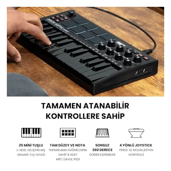 Akai Professional Mpk Mini Mk3 25 Tuş USB Mıdı Klavye Kontrolör Siyah - Görsel 3