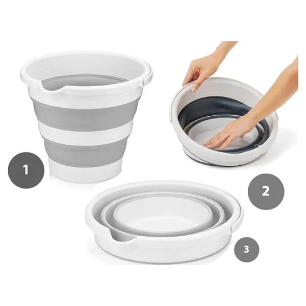 Orret Home 12.8 Litre Katlanabilir Kova - Akordiyon Tasarımlı Katlanır Temizlik Ve Araç Yıkama Kovası, Gri Renk, Bebek Yıkama Ve Ev İçi Kullanıma Uygun Portatif Kova - Görsel 8