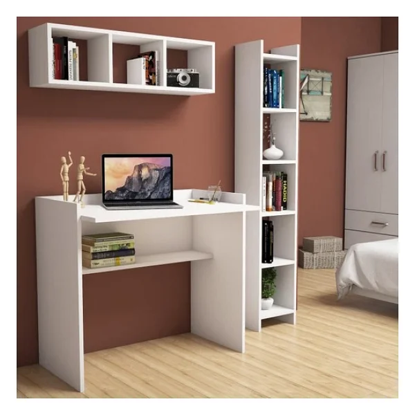 Bimossa Nurbanu Beyaz Çalışma Masası Kitaplık Raflı 90 Cm U1040 - Görsel 3