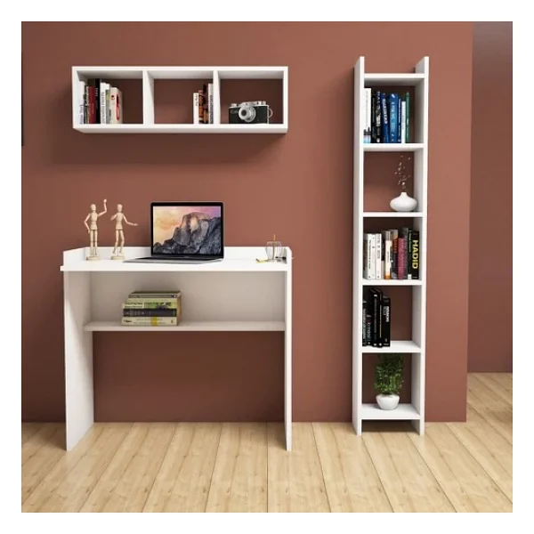 Bimossa Nurbanu Beyaz Çalışma Masası Kitaplık Raflı 90 Cm U1040 - Görsel 4