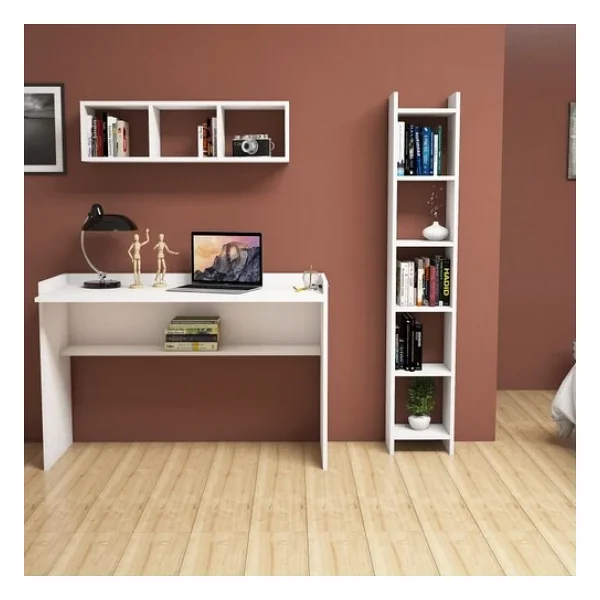 Bimossa Mihrimah Beyaz Çalışma Masası Kitaplık Raflı 118 Cm U6040 - Görsel 4