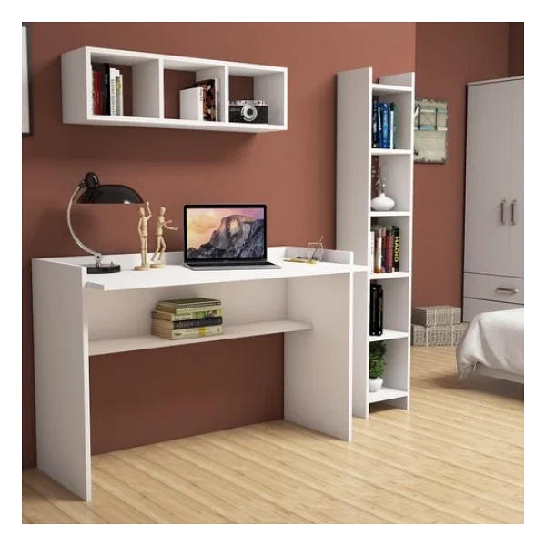 Bimossa Mihrimah Beyaz Çalışma Masası Kitaplık Raflı 118 Cm U6040 - Görsel 3