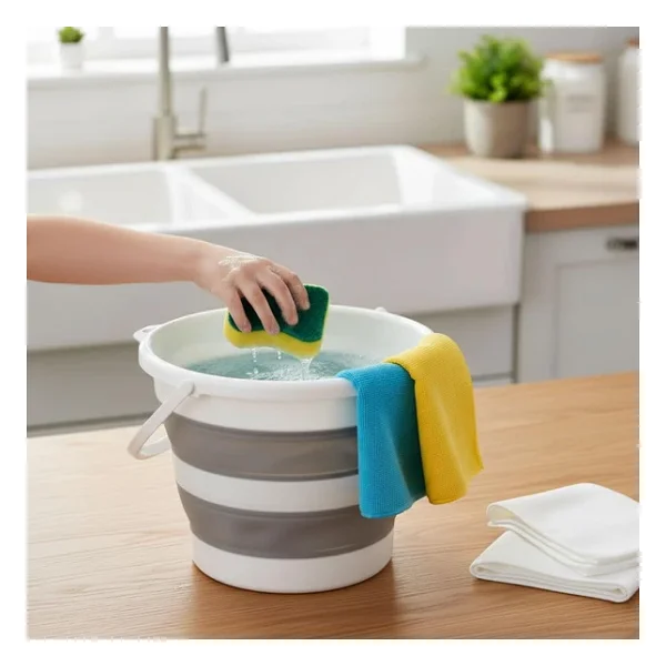 Katlanabilir Yer Kaplamayan Temizlik Kovası 13 Litre, Banyo, Mutfak Ve Temizlik İçin Katlanabilir Kova, Akordiyon Kova - Görsel 6