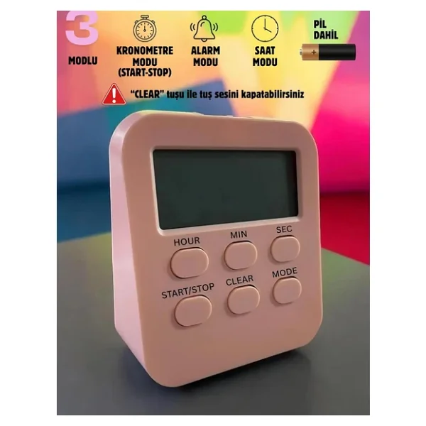 Öğrenci Ders Çalışma Saati Kronometreli Araç Saati Mutfak Bozdolabı Magnet Saat Zamanlayıcı Pembe - Görsel 6