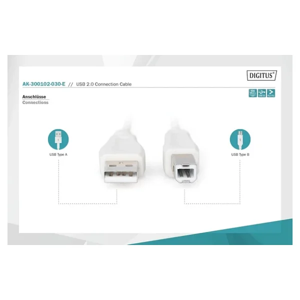 Digitus Ak-300102-030-E 3 M USB 2.0 Yazıcı Kablosu - Görsel 3