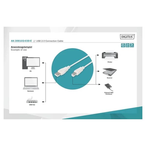 Digitus Ak-300102-030-E 3 M USB 2.0 Yazıcı Kablosu - Görsel 4