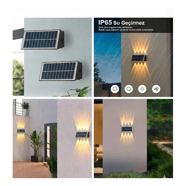 20w Güneş Enerjili Dış Mekan Bahçe Duvar Lambası - Cata Kos Solar LED Aplik - Ip65 Su Geçirmez, 3200k Gün Işığı & Amber Dekoratif Aydınlatma (Gün Işığı) - Görsel 5