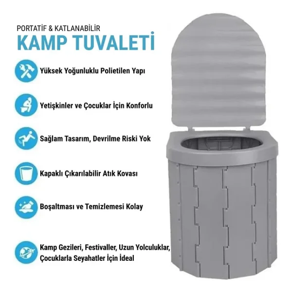 Katlanabilir Portatif Kamp Tuvaleti - Bi-Pot - Gri - 547218 - Görsel 7