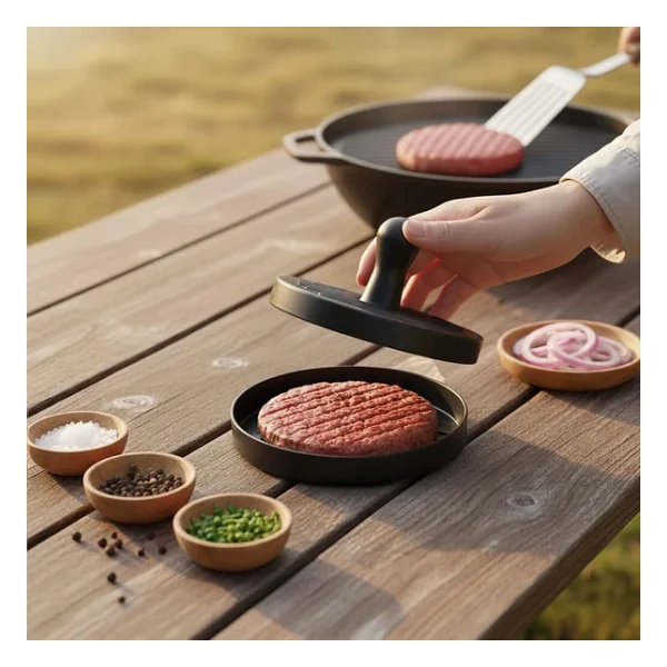 Yapışmaz Büyük Boy Hamburger Köfte Kalıbı - Paslanmaz Çelik Karbon Kaplama Premium Burger Presi Mükemmel Şekilli Köfte Makinesi - Görsel 5