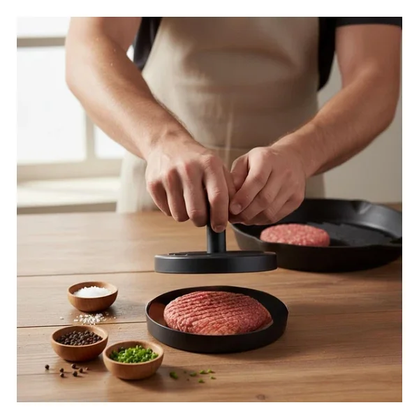 Yapışmaz Büyük Boy Hamburger Köfte Kalıbı - Paslanmaz Çelik Karbon Kaplama Premium Burger Presi Mükemmel Şekilli Köfte Makinesi - Görsel 4