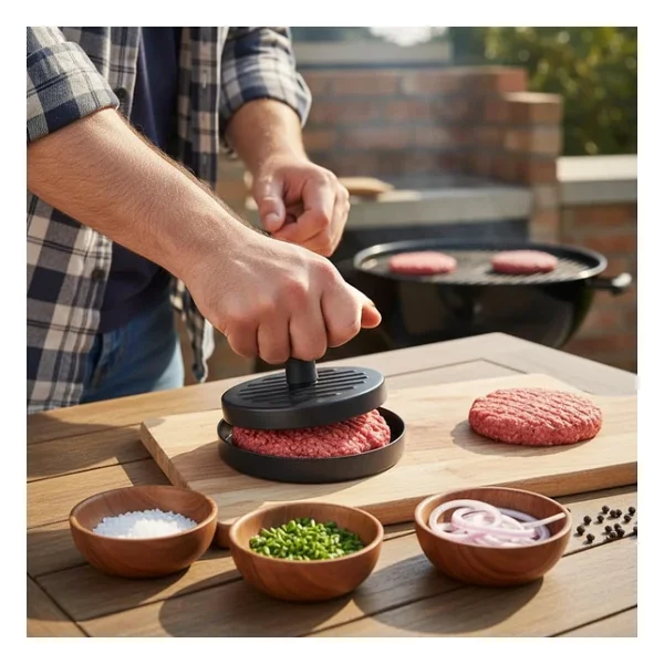 Yapışmaz Büyük Boy Hamburger Köfte Kalıbı - Paslanmaz Çelik Karbon Kaplama Premium Burger Presi Mükemmel Şekilli Köfte Makinesi - Görsel 2
