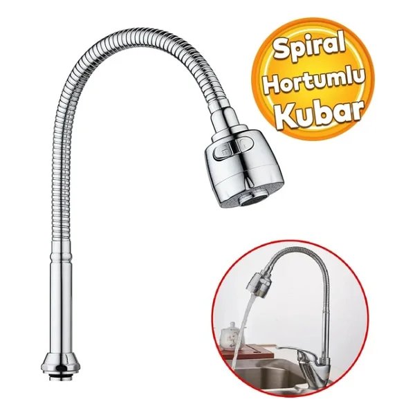 Spiral Başlı 2 Fonksiyonlu Hareketli Dönebilen Hortumlu Musluk Ucu Tasarruflu Oynar Başlıklı Krom - Görsel 2