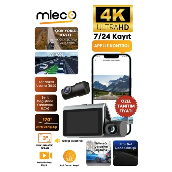 Mieco X18 3 Kameralı Araç Kamerası Seti - Görsel 3