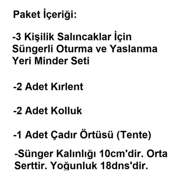 Mandaş Süngerli 3 Kişilik Salıncak Minder Seti (Pamuklu Kumaş)-Gri Yeni - Görsel 4