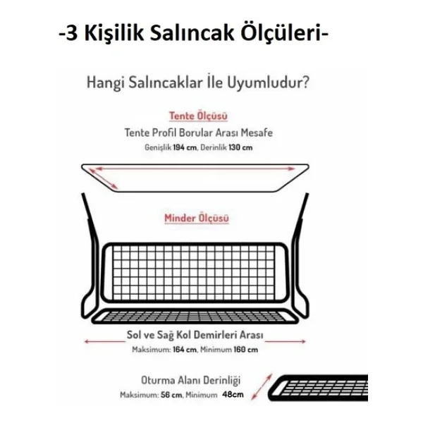 Mandaş Süngerli 3 Kişilik Salıncak Minder Seti (Pamuklu Kumaş)-Gri Yeni - Görsel 5