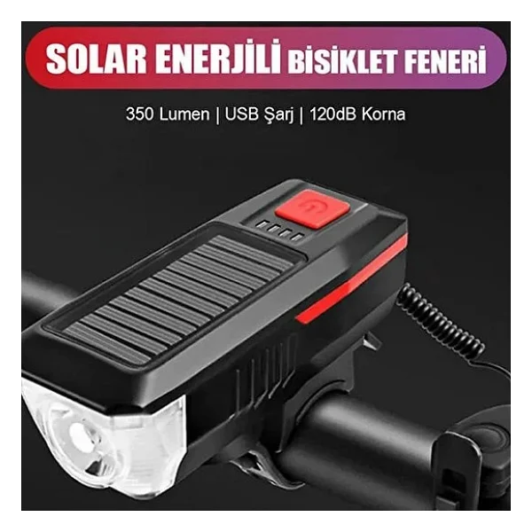 Su Geçirmez Güneş Enerjili LED Işıklı Bisiklet Farı - Görsel 3