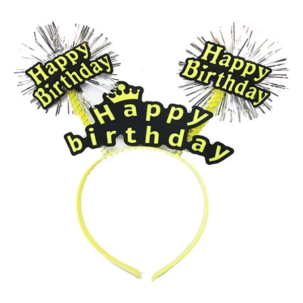 Parti Happy Birthday Püsküllü Neon Sarı Renk Doğum Günü Tacı 22x19 Cm - Görsel 4