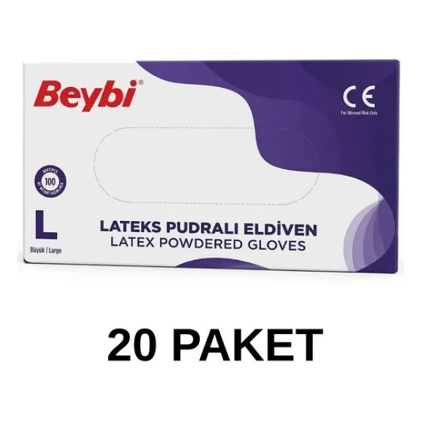 Beybi Lateks Pudralı Büyük Boy (L) 100'lü 20 Paket Muayene Eldiveni - Görsel 4