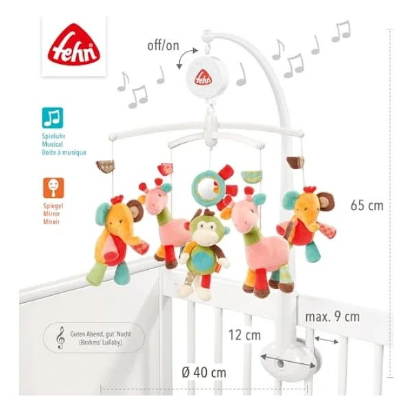 Fehn Müzik Mobil Safari - Sevimli Hayvanlı Bebek Uyku Yardımı - Bebek Mobil Müzik Kutusu Melodi - 0-5 Ay Arası Bebekler İçin Müzik Mobil Bebek Yatağı Oyuncak - Görsel 7