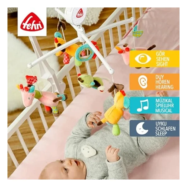 Fehn Müzik Mobil Safari - Sevimli Hayvanlı Bebek Uyku Yardımı - Bebek Mobil Müzik Kutusu Melodi - 0-5 Ay Arası Bebekler İçin Müzik Mobil Bebek Yatağı Oyuncak - Görsel 4