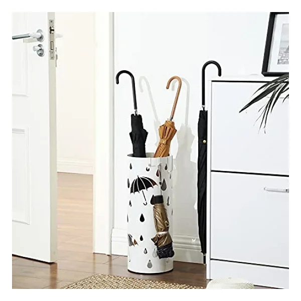 Songmıcs Luc23w Şemsiye Standı, Metal Yuvarlak Şemsiye Ayağı, Su Toplama Kasesi Çıkarılabilir, Kancalı, 49 X Ø 19,5 Cm, Beyaz - Görsel 2