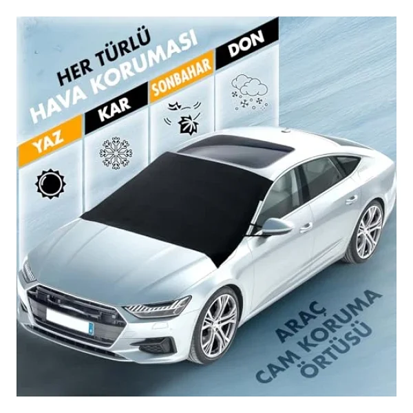 Haegs Buz Ve Kar Önleyici Araç Ön Cam Örtüsü Brandası Ağır Hizmet Tipi 600d Oxford Kumaş Arabalar, Suv'lar, Kamyonetler İçin Oto Ön Cam Koruyucu Güneşlik Don Örtüsü (185x109cm) XL - Gri - Görsel 6