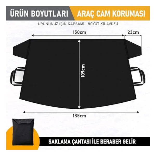 Haegs Buz Ve Kar Önleyici Araç Ön Cam Örtüsü Brandası Ağır Hizmet Tipi 600d Oxford Kumaş Arabalar, Suv'lar, Kamyonetler İçin Oto Ön Cam Koruyucu Güneşlik Don Örtüsü (185x109cm) XL - Gri - Görsel 2