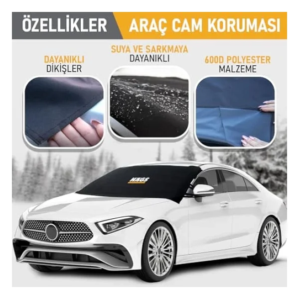 Haegs Buz Ve Kar Önleyici Araç Ön Cam Örtüsü Brandası Ağır Hizmet Tipi 600d Oxford Kumaş Arabalar, Suv'lar, Kamyonetler İçin Oto Ön Cam Koruyucu Güneşlik Don Örtüsü (185x109cm) XL - Gri - Görsel 4