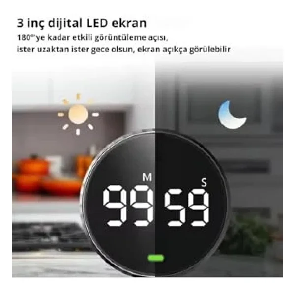 Mutfak Ve Ders Için Dijital Zamanlayıcı, LED Ekranlı, Mıknatıslı, Kronometre, Alarm, Geri Sayım - Görsel 3