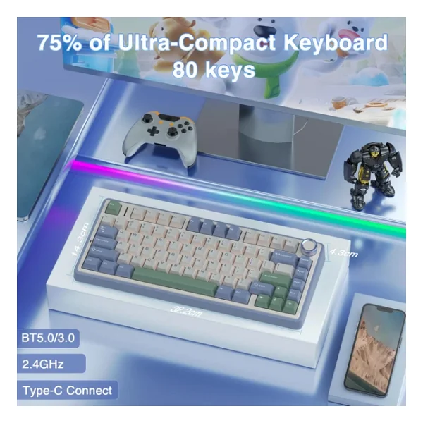 Aula F75 Bej RGB %75 Tkl Reaper Switch Kablolu/Kablosuz Mekanik Oyuncu Klavyesi - Görsel 4