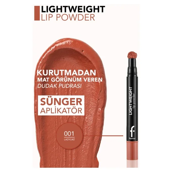 Flormar Lightweight Lip Powder 001 Ladylike Likit Ruj - Görsel 6