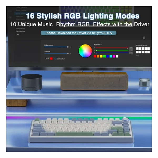 Aula F75 Bej RGB %75 Tkl Reaper Switch Kablolu/Kablosuz Mekanik Oyuncu Klavyesi - Görsel 7