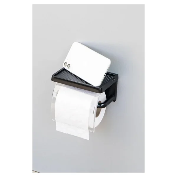 Ata Home Yapışkanlı Kapaklı Tuvalet Kağıdı Askısı Banyo Tuvalet Kağıtlığı Aparatı Peçetelik Organizer Plastik, Siyah - Görsel 5