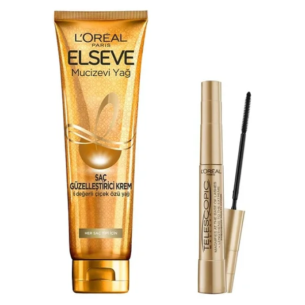 L'Oreal Paris Telescopic Maskara - Siyah Elseve Mucizevi Yağ Saç Güzelleştirici Krem 150 ml - Her Saç Tipi Makyaj Seti - Görsel 6
